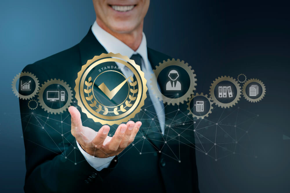 Professional display of industrial certification documents, quality awards, and FPT Industrial authorization certificates